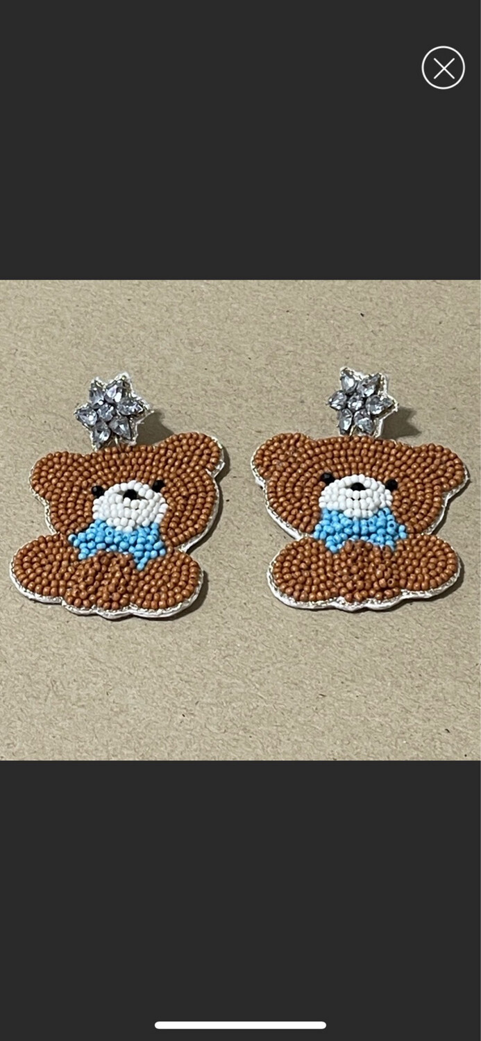 Beaded Crystal Teddy Bear Earrings