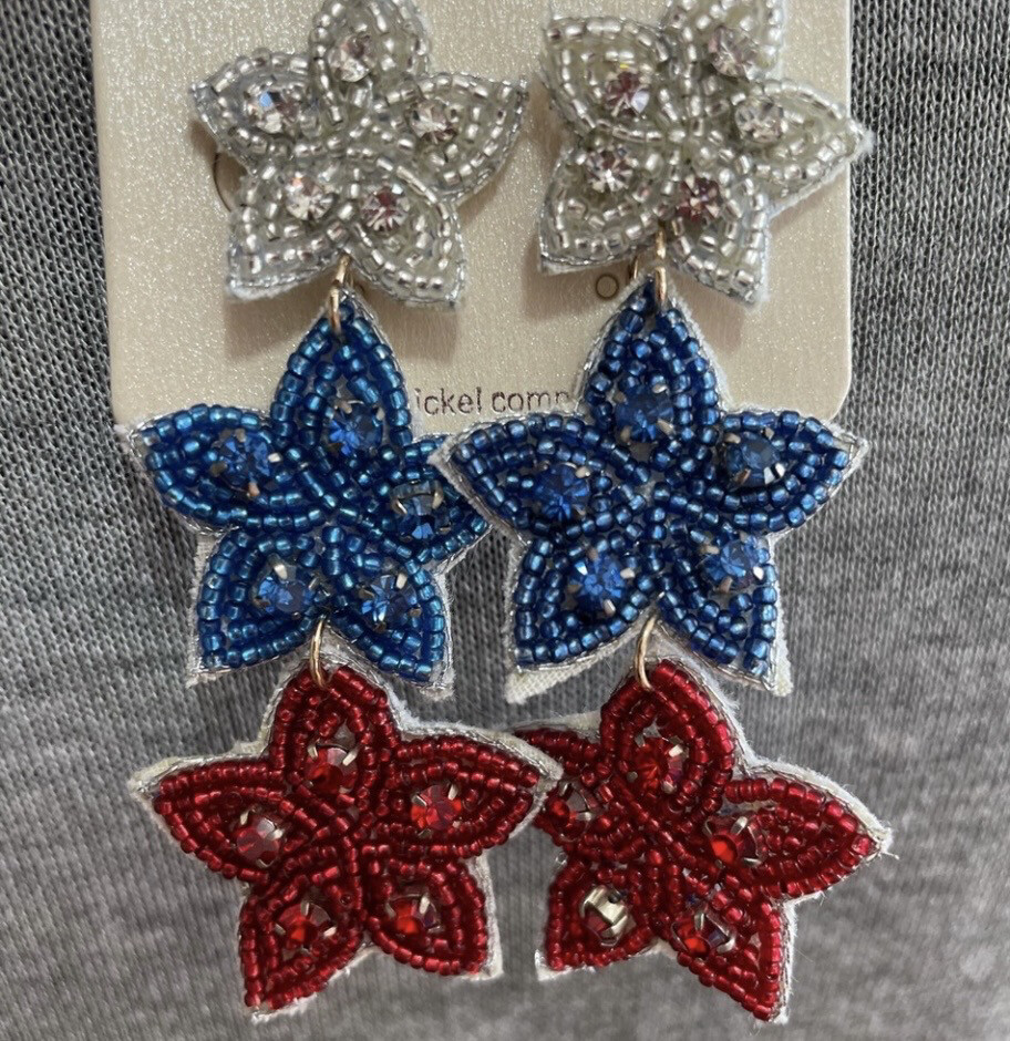 Patriotic Multicolor Star Beaded Earrings