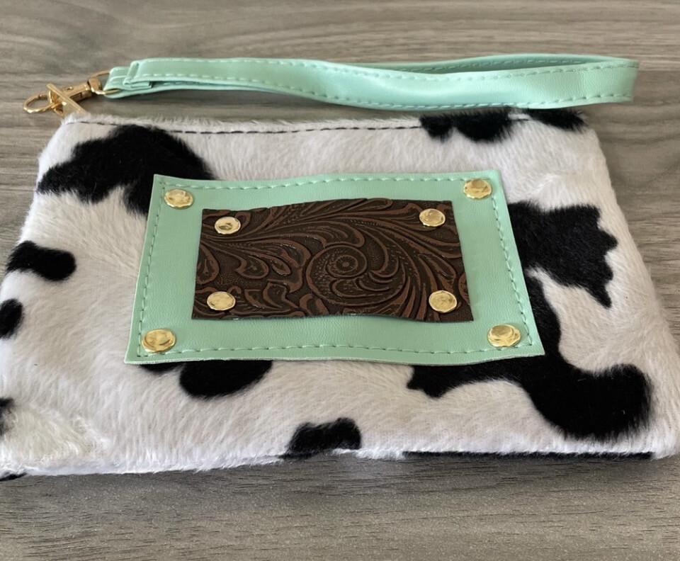 Black Cow Print Detachable Wristlet