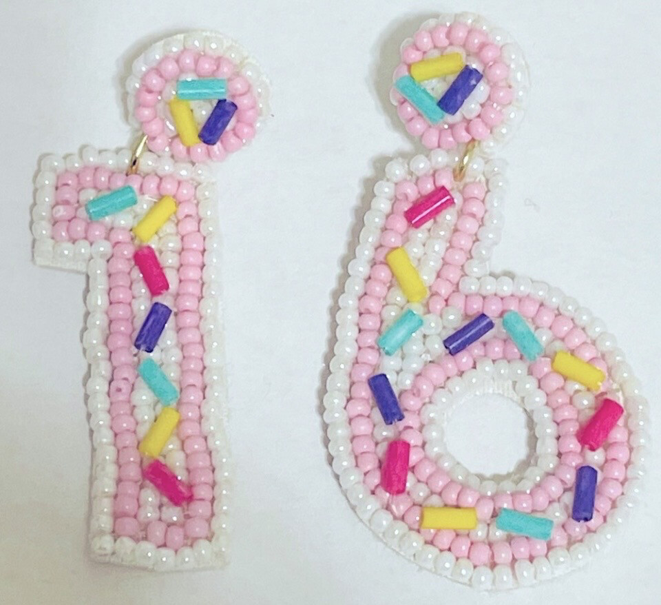Multicolor Beaded Sweet 16 Birthday Earrings