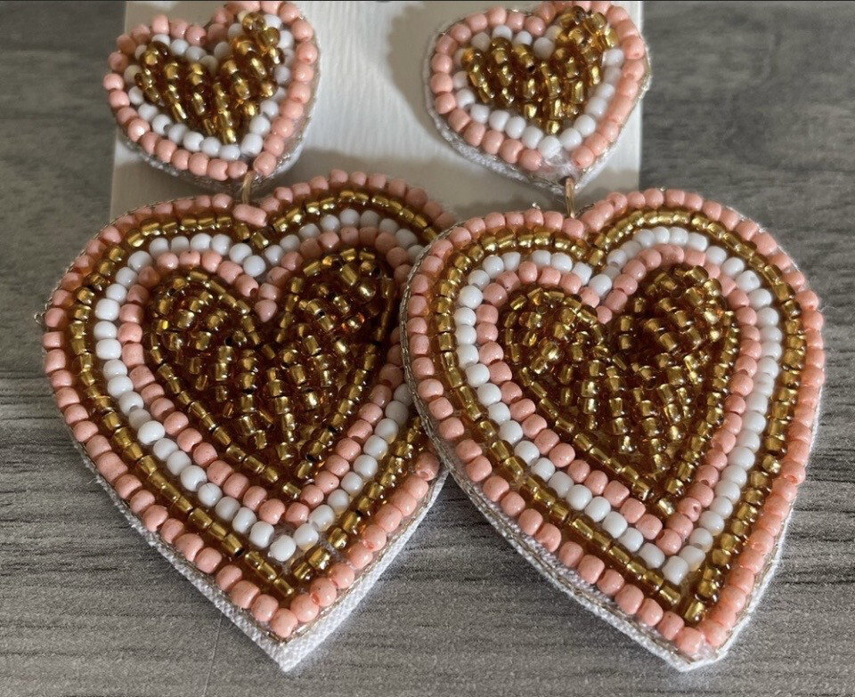 Pink Heart Beaded Earrings