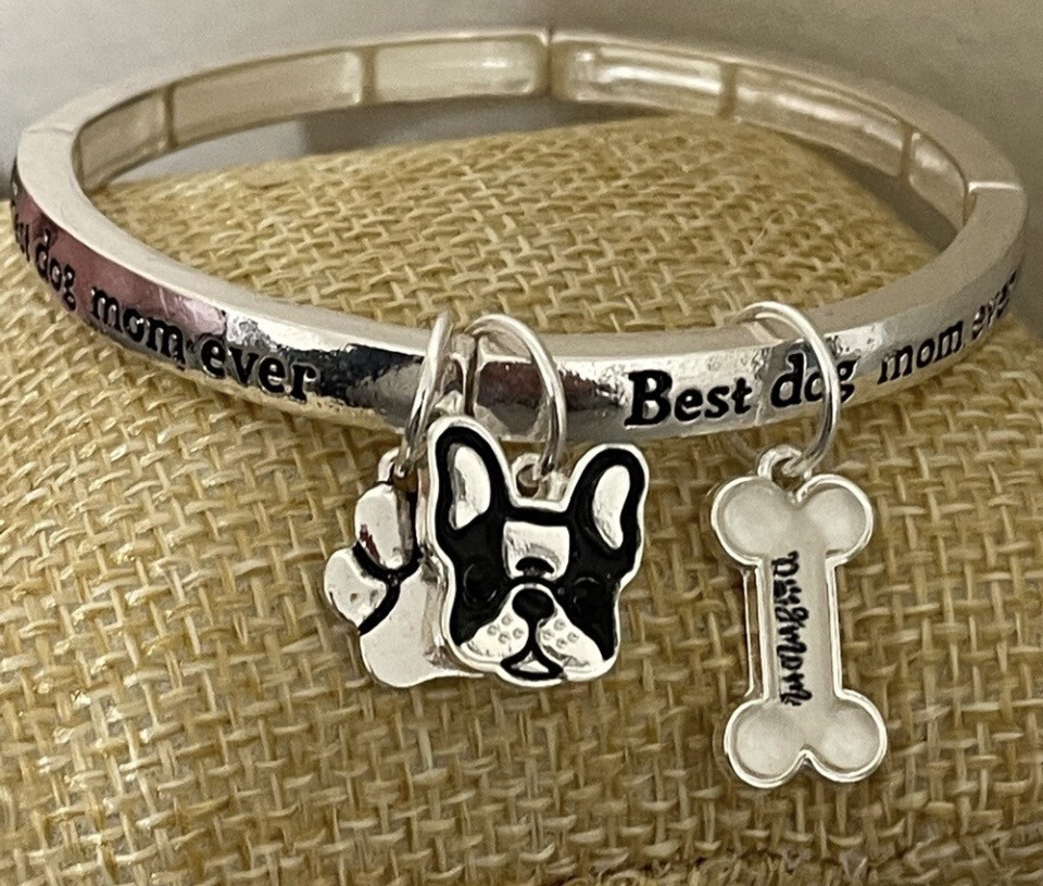 Engraved Dog Charm Stretch Bracelet