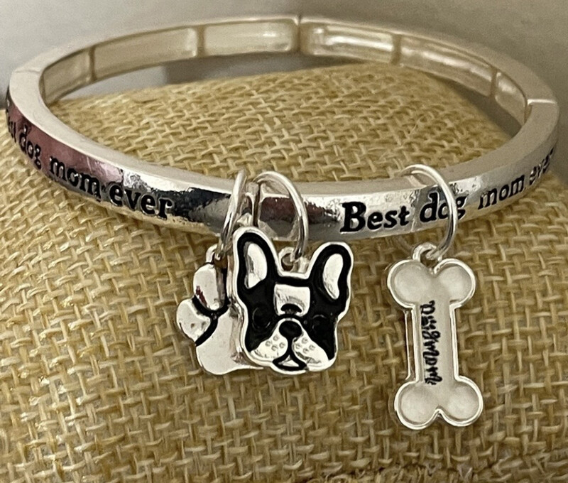 Engraved Dog Charm Stretch Bracelet