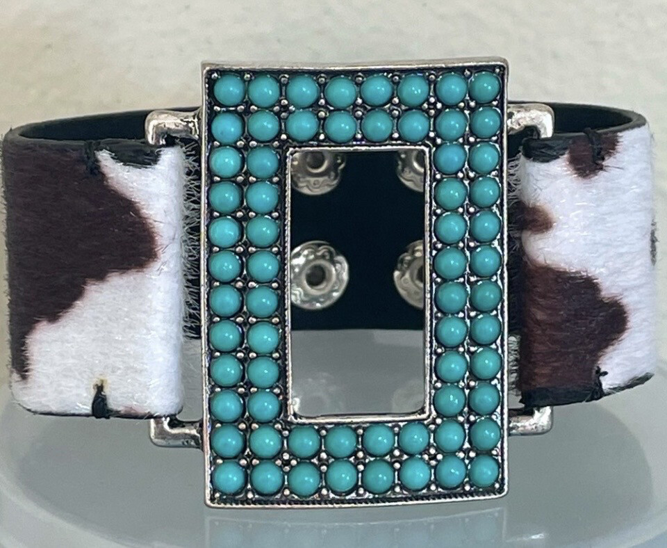 Harlee Large Turquoise Cow Print Cuff Bracelet