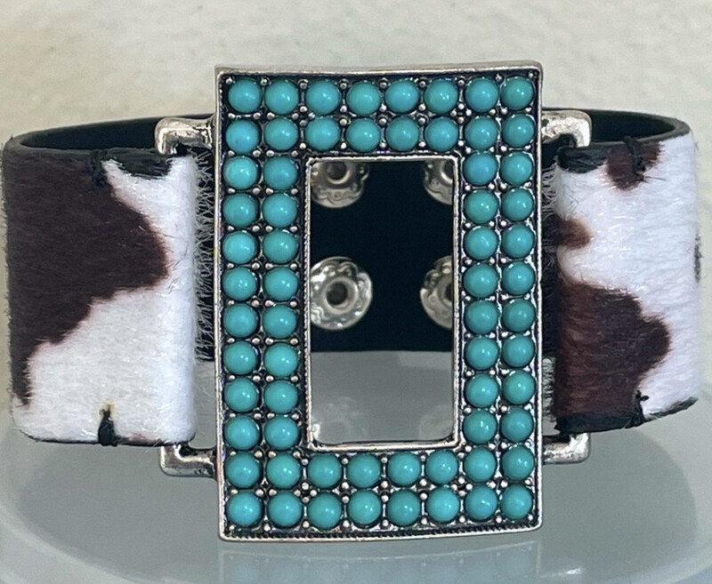 Harlee Large Turquoise Cow Print Cuff Bracelet