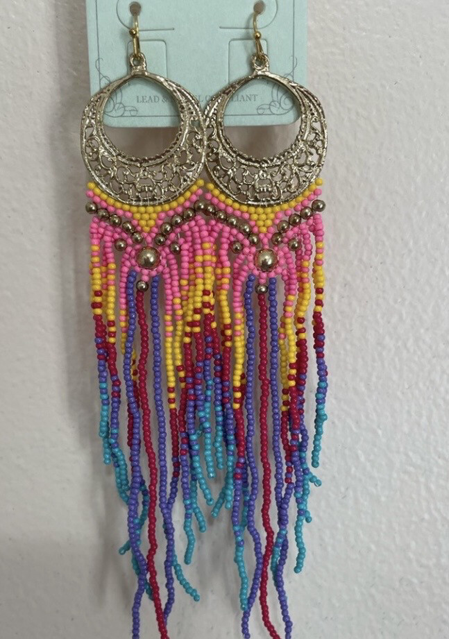Mabry Boho Multicolor Beaded Fringe Earrings