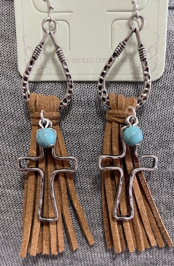 Emma Turquoise Fringe Cross Earrings