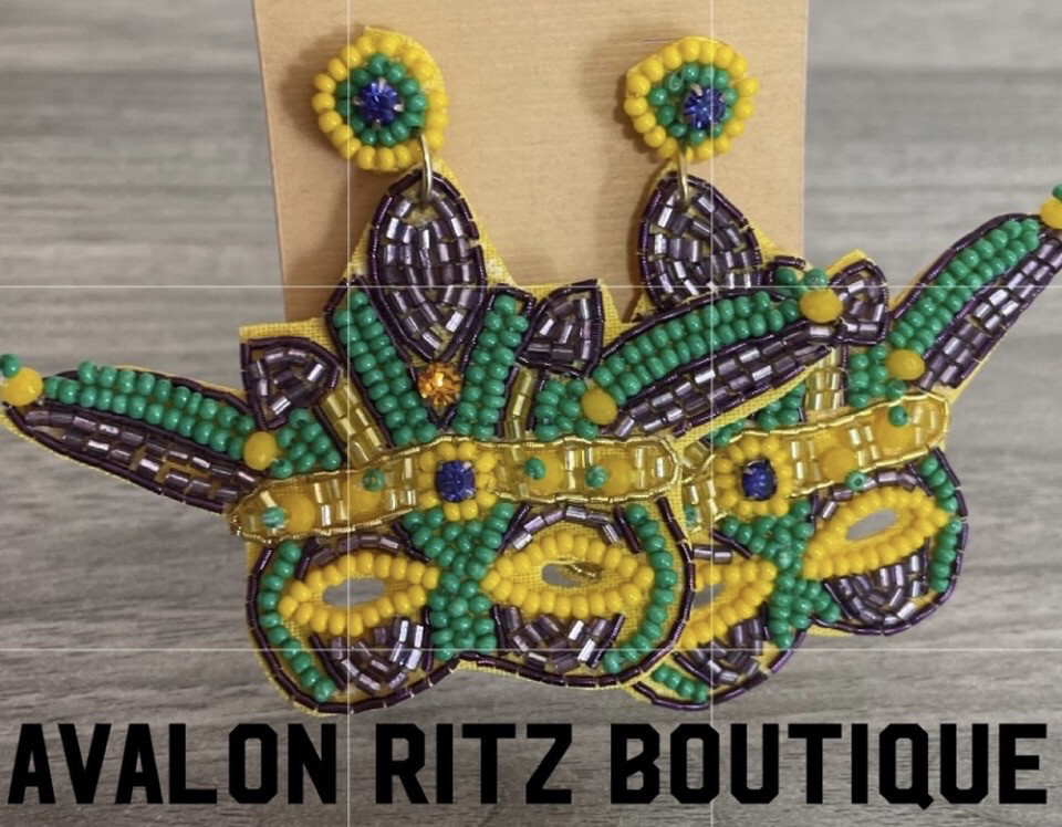 Mardi Gras Multicolor Beaded Mask Earrings