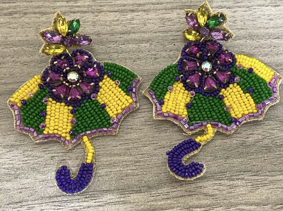 Mardi Gras Beaded Umbrella Earrings