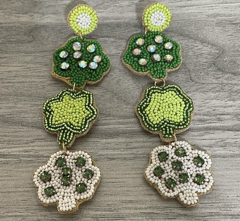 St Patty's Day Beaded Dangle Earrings