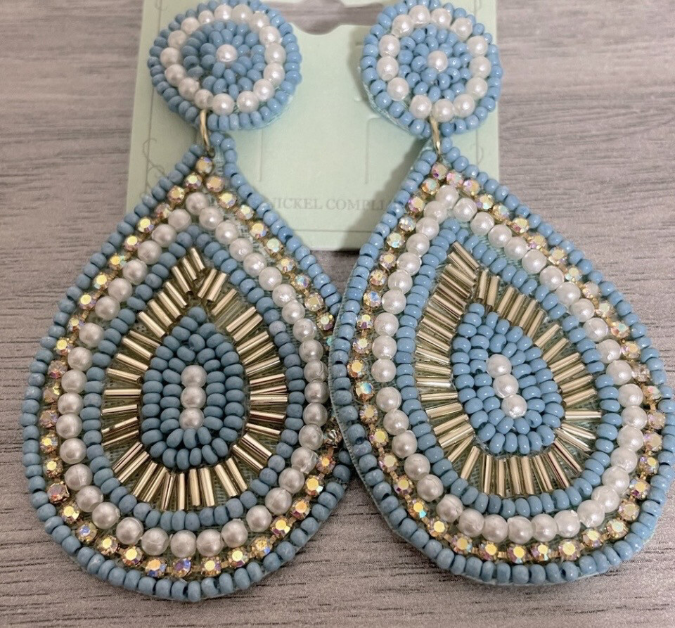 Juliette Blue White Gold Beaded Teardrop Earrings