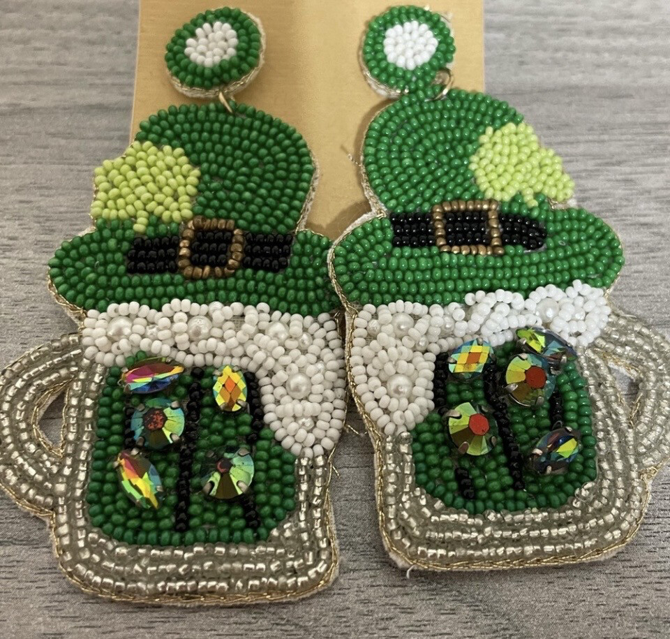 St Patty's Day Beaded Mug Earrings