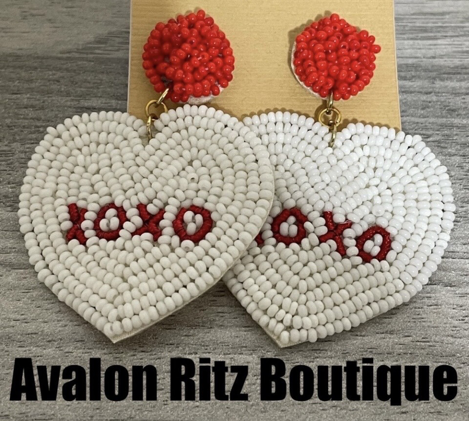 All About Love Red White Beaded Heart Earrings