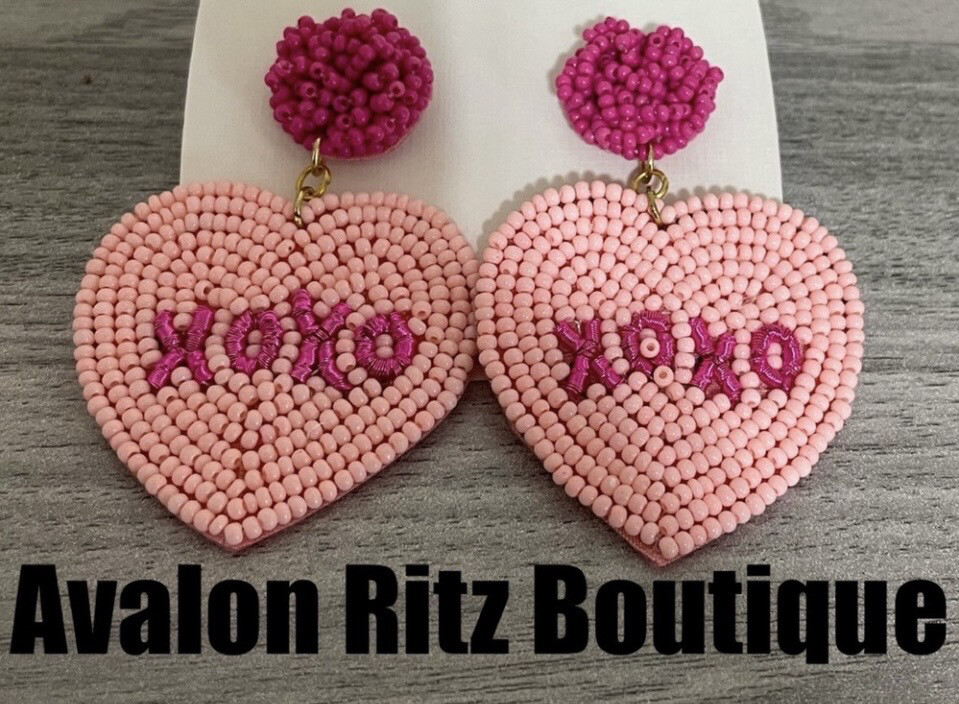 All About Love Pink Heart Beaded Earrings