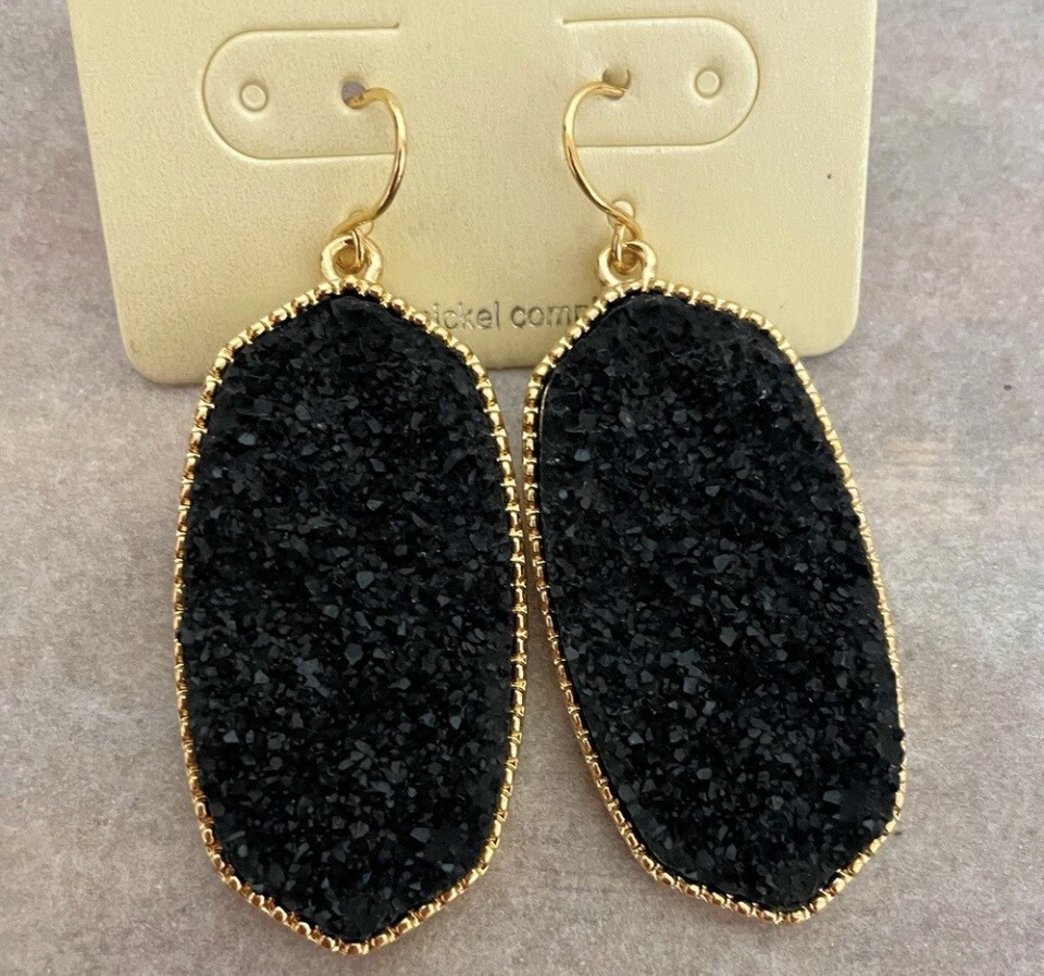 Mollie Black Gold Druzy Earrings