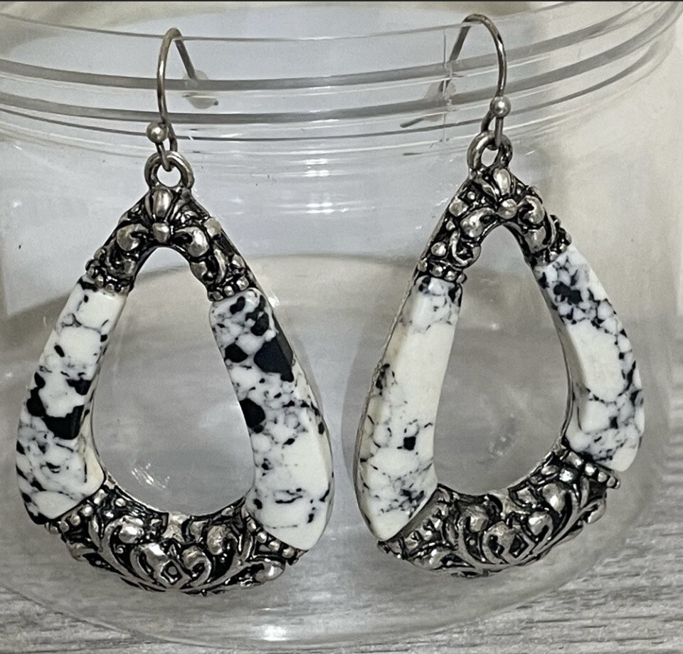 Molly Black and White Marble Silver Earrings