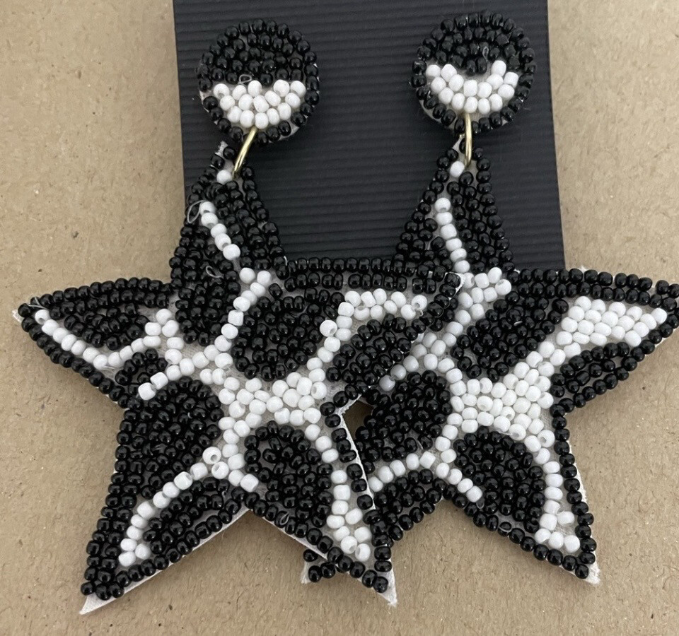 Becca Black White Cow Print Star Beaded Earrings