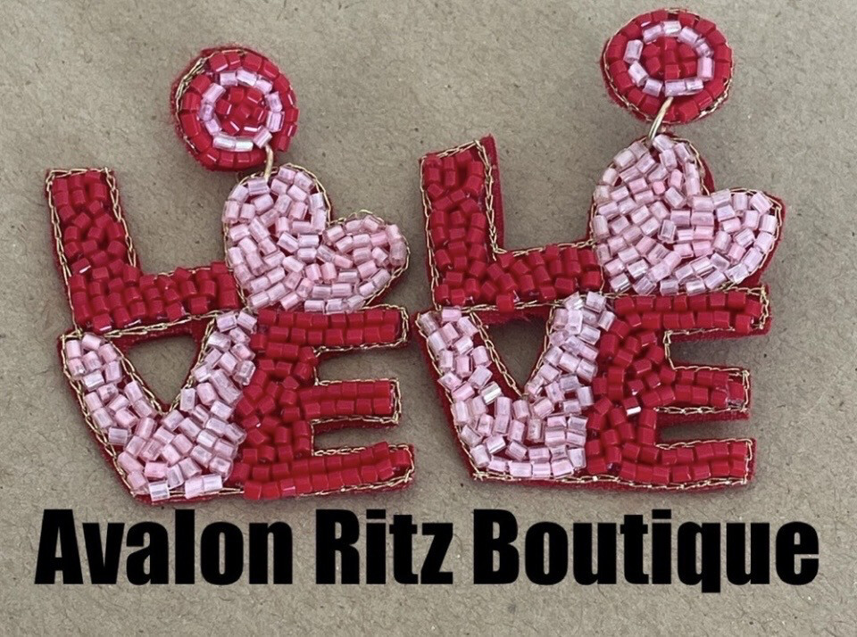 Red Pink Love Beaded Earrings