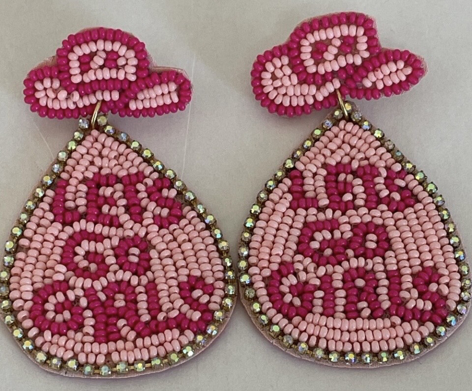 Lets Go Girls Beaded Teardrop Hat Earrings