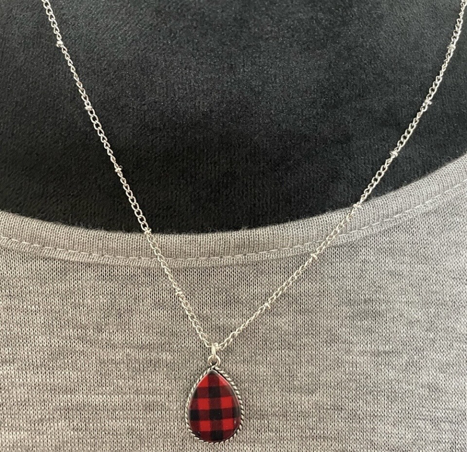 Buffalo Plaid Teardrop Necklace