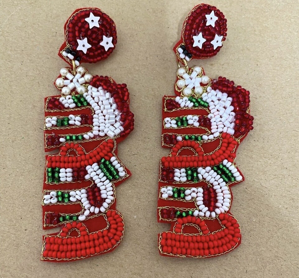 Multicolor Beaded Mama Christmas Earrings
