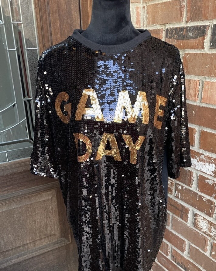 Black Gold Sequined Game Day Dress One Size