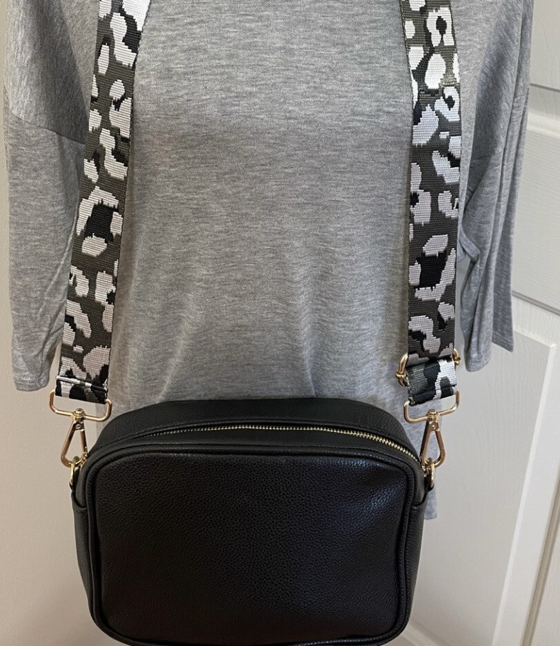 Leighton Black Crossbody Purse with Leopard Print Strap