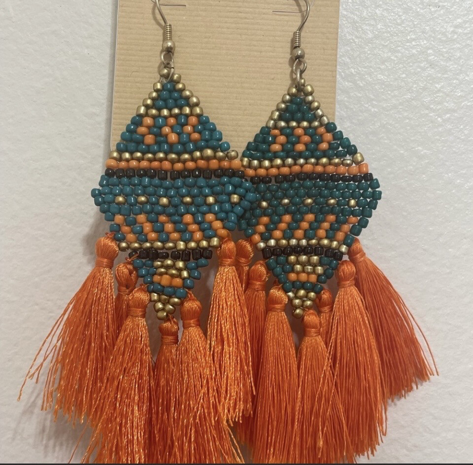 Boho Multicolor Beaded Fringe Earrings