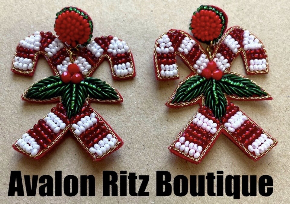 Christmas Double Candy Cane Beaded Earrings