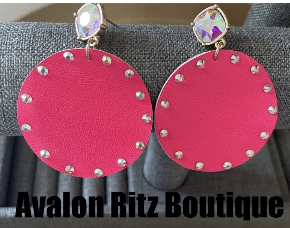 Stella Pink Leather Iridescent Crystal Earrings