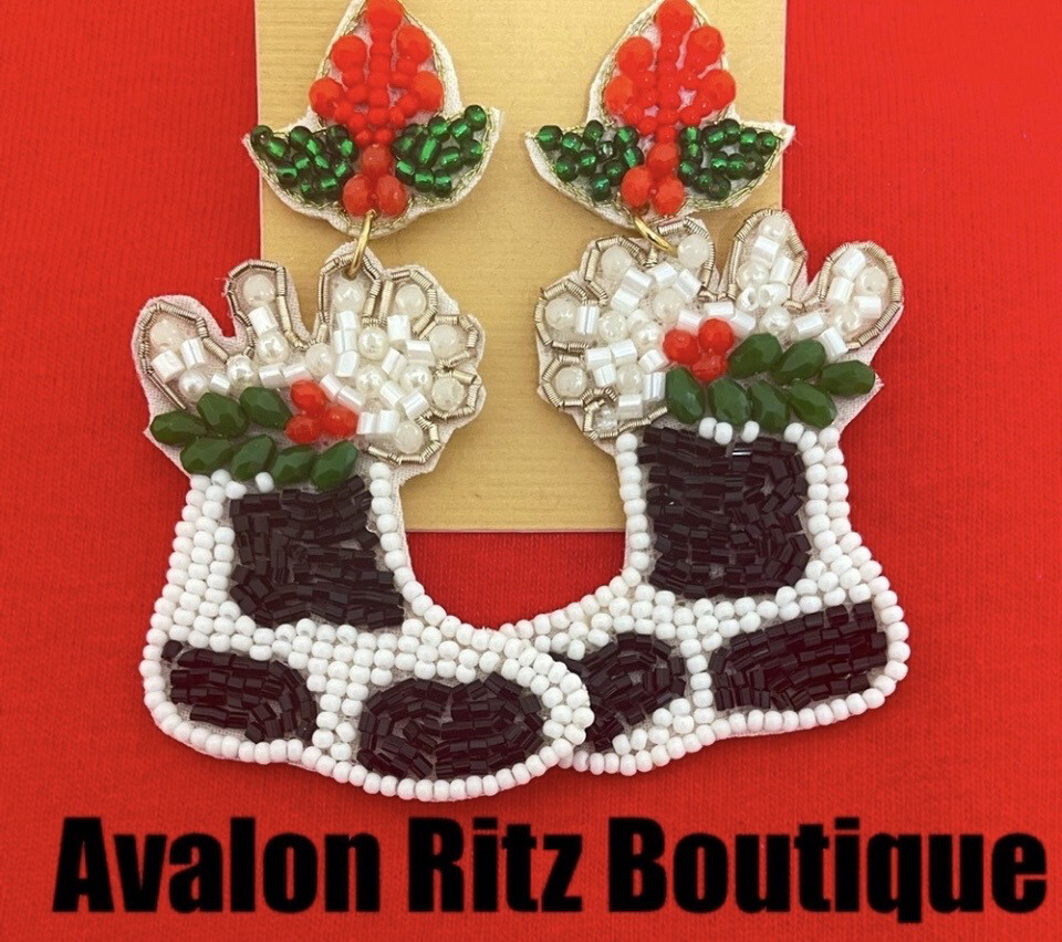 Christmas Beaded Black Cow Earrings