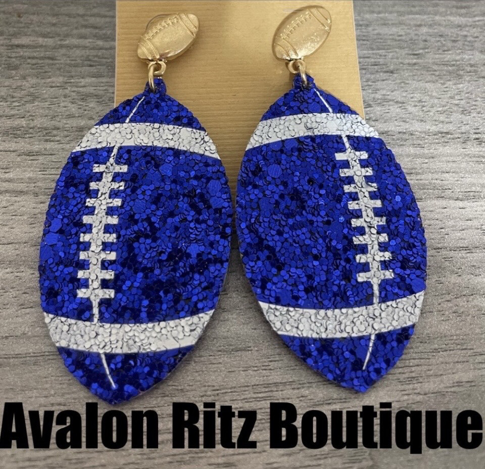 Blue White Glitter Football Earrings Kentucky