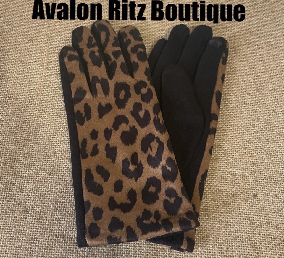Tan Leopard Print Smart Touch Gloves