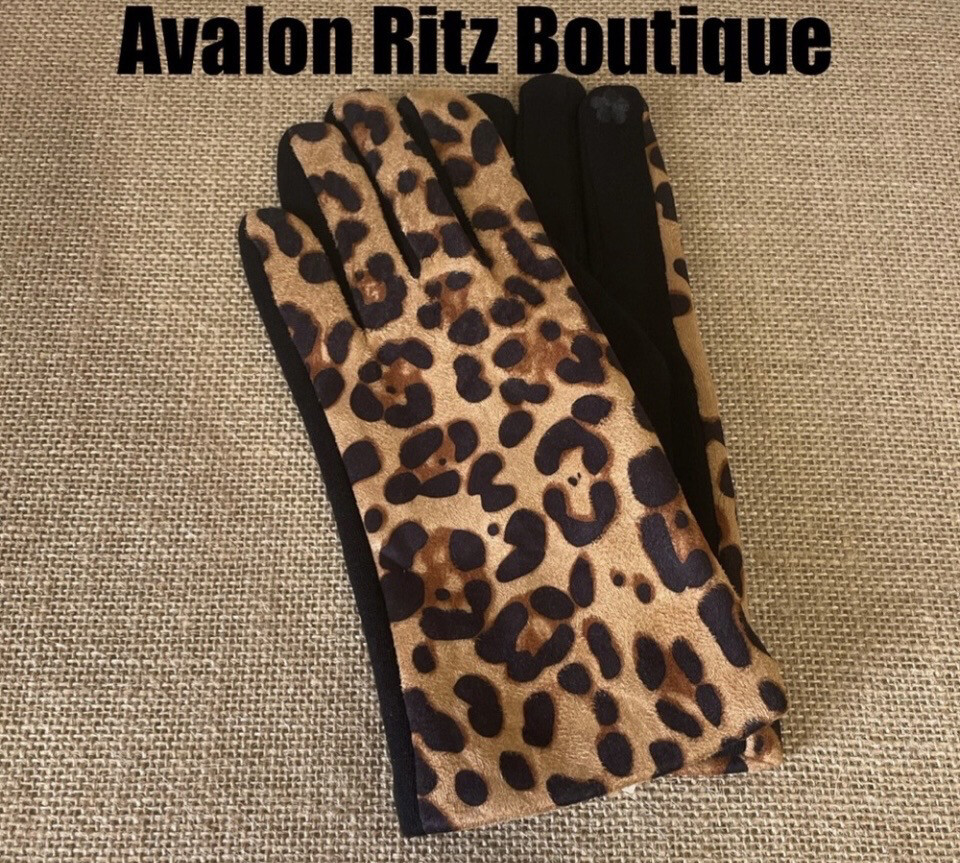 Beige Leopard Smart Touch Gloves