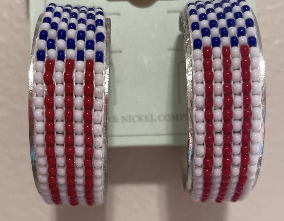 Patriotic Red White Blue Hoop Earrings