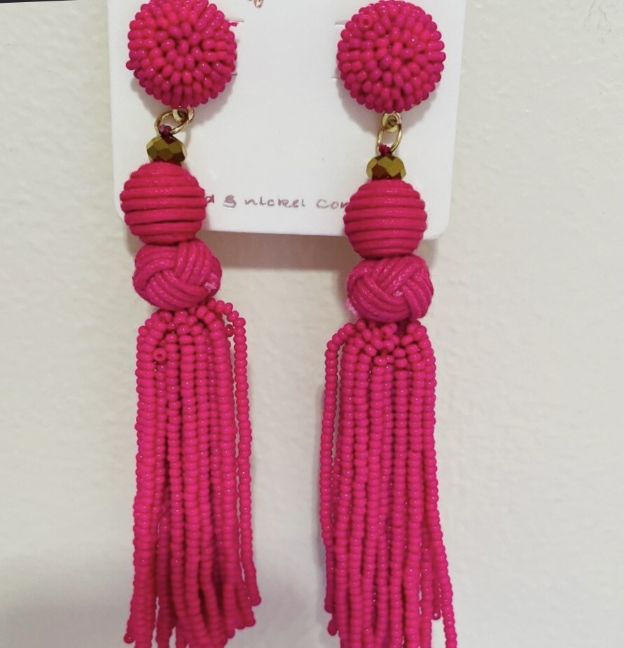 Gracie Pink Tassel Beaded Earrings