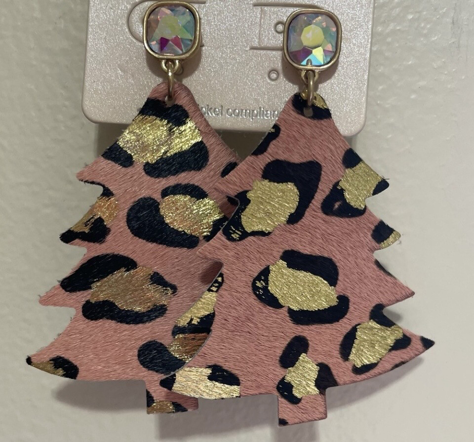 Oh Christmas Tree! Pink Leather Earrings