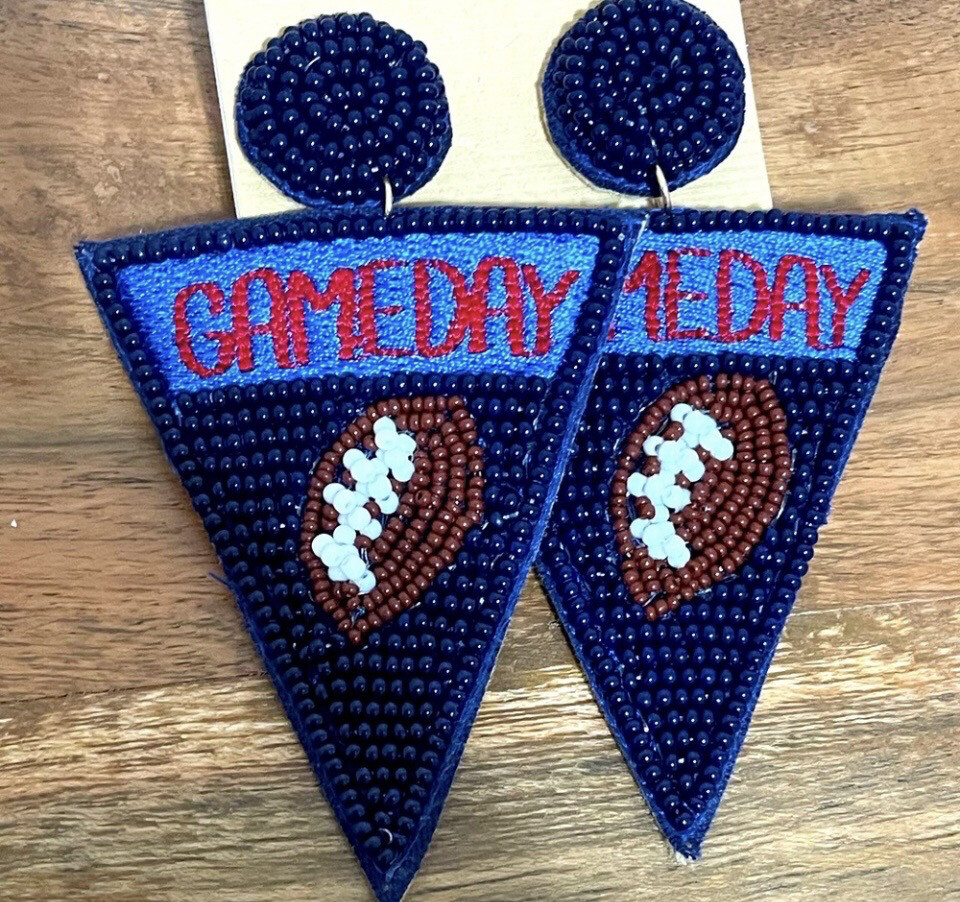 Blue Red Game Day Beaded Earrings
