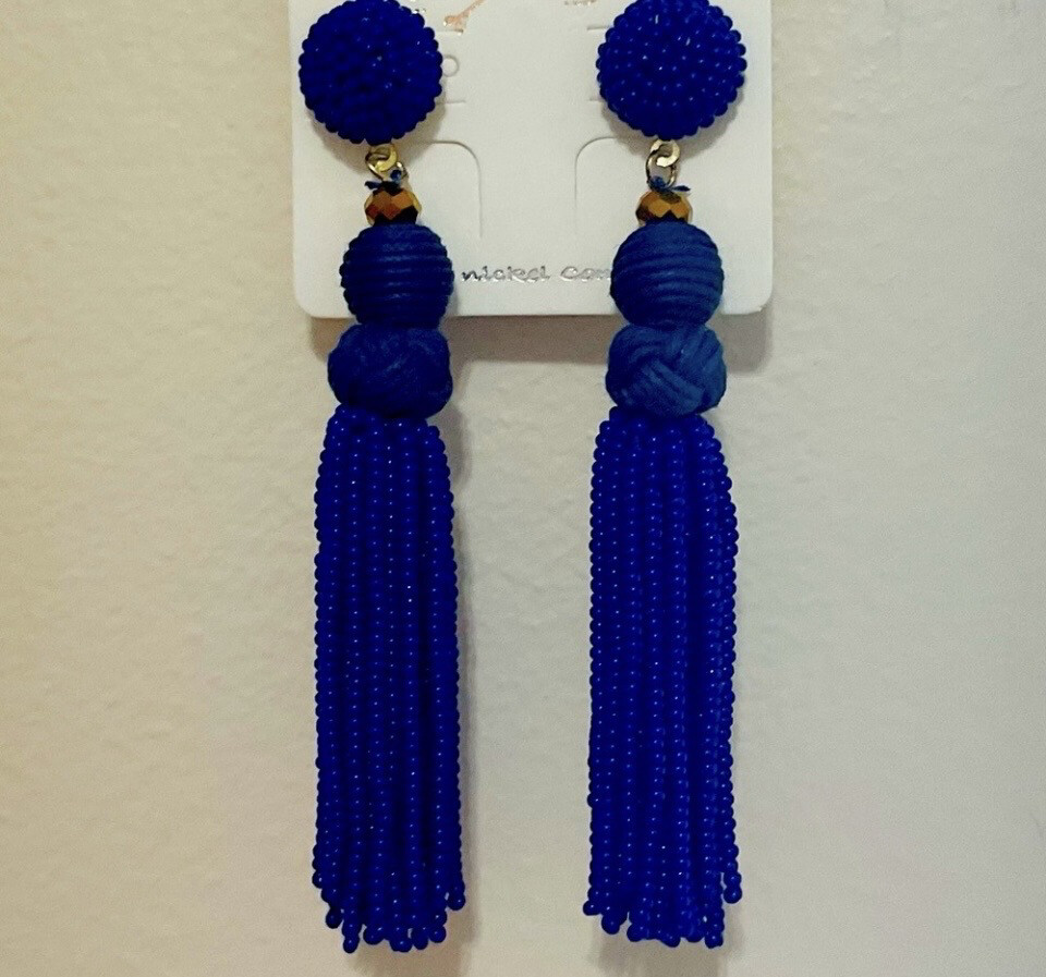 Gracie Blue Tassel Beaded Earrings