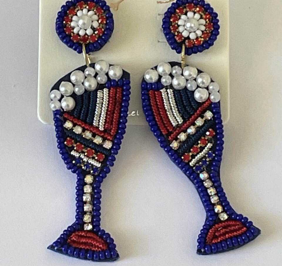 Red White Blue Patriotic Beaded  Earrings