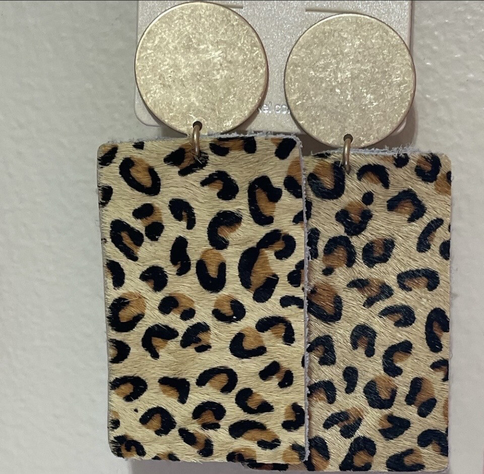 Gold Leopard Leather Earrings
