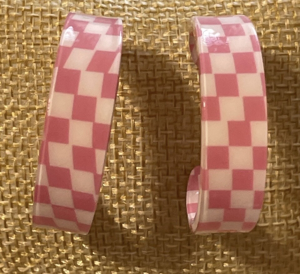 Chloe Pink Checkered Hoop Earrings