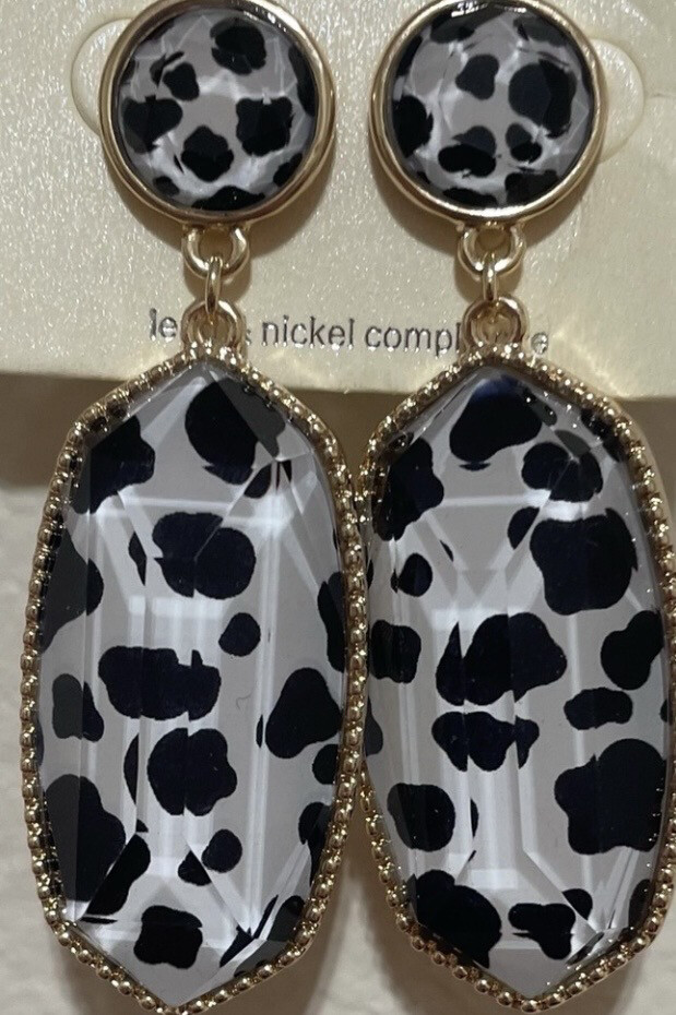 Black Cow Print Earrings