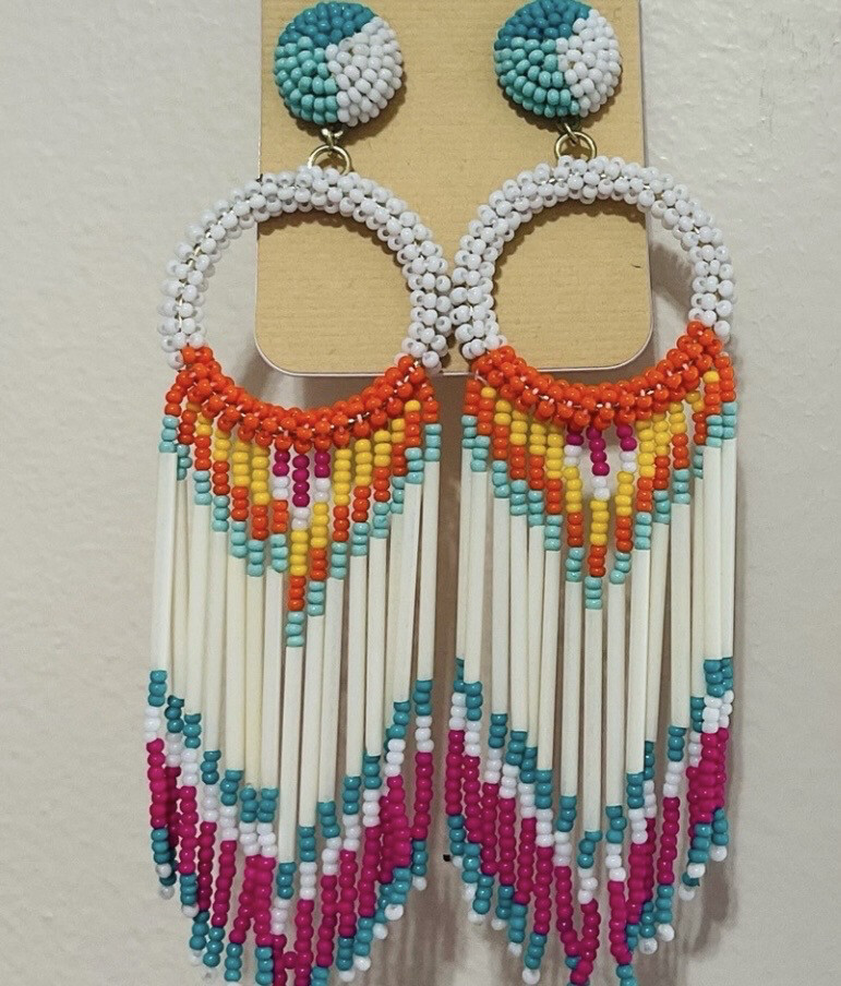 Marianne Multicolor Beaded Fringe Earrings