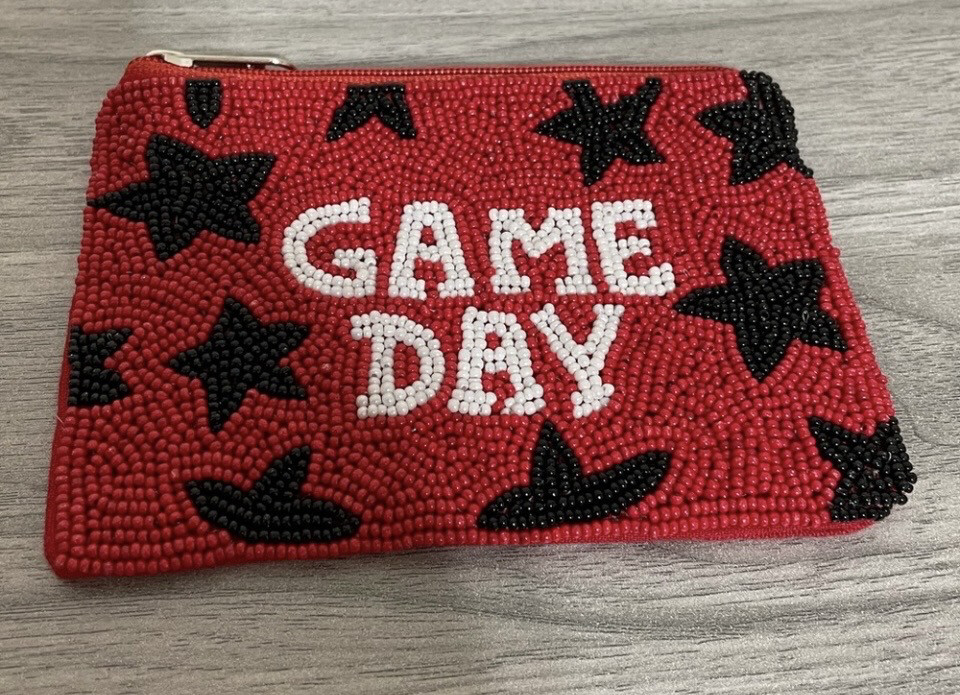 Game Day Red Black Stars Beaded Coin Case Georgia