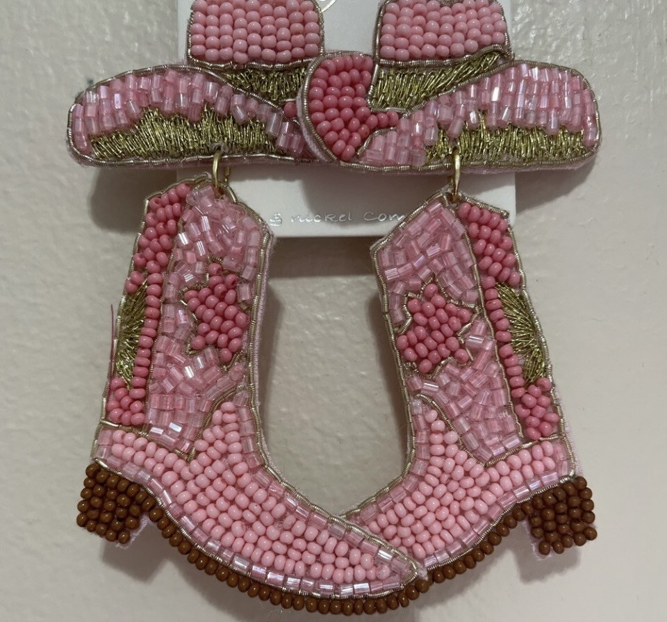 Pink Bessie Boots Hat Earrings