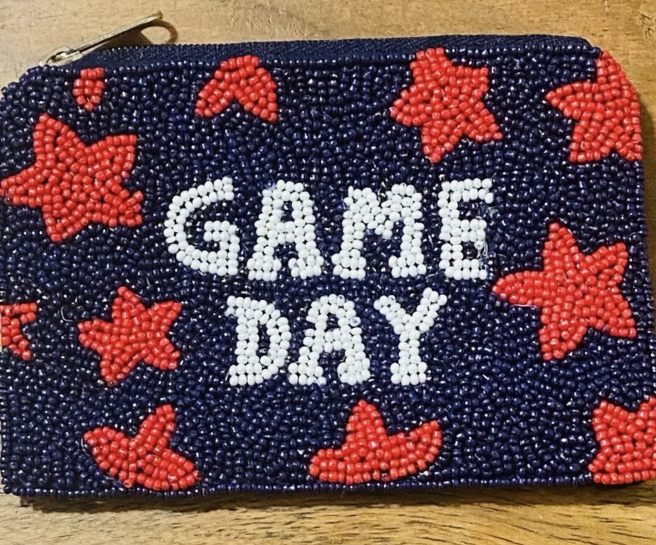 Game Day Red Blue Stars Beaded Coin Case