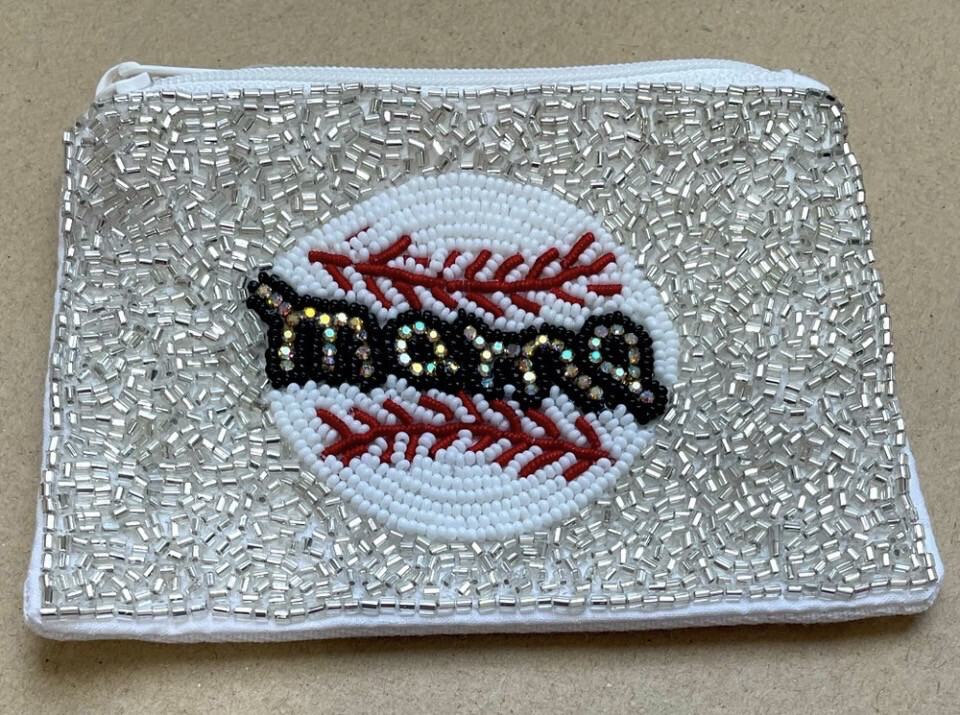 Baseball Mama Beaded Coin Case