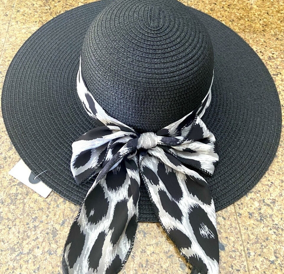 Julia Montego Black Leopard Straw Hat