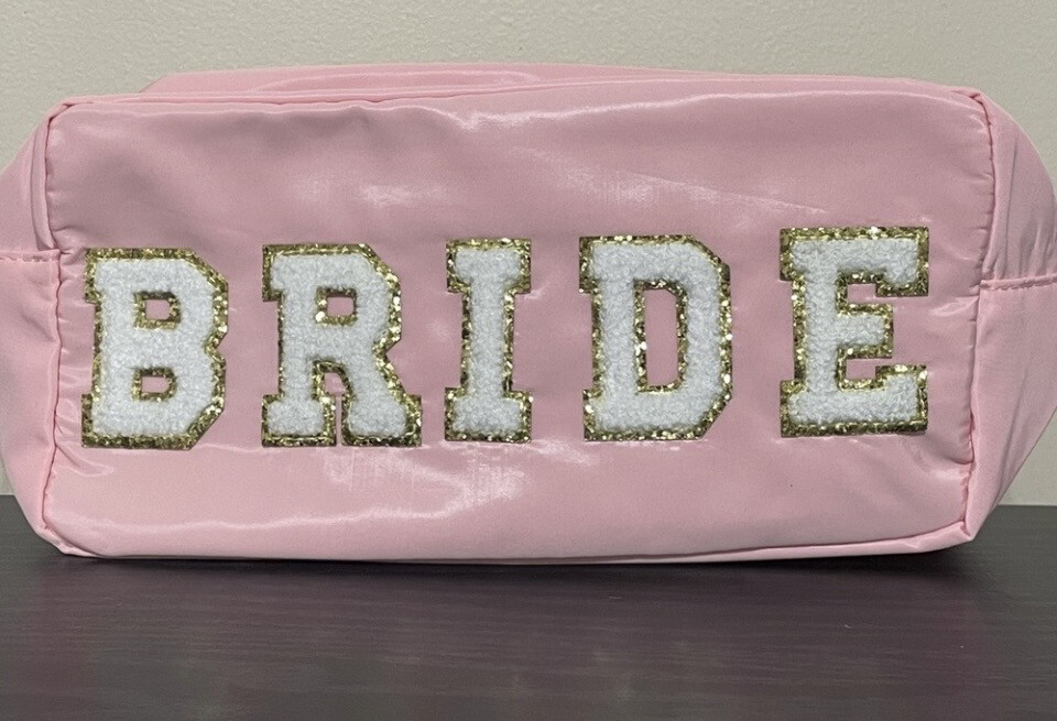 Pink Bride Cosmetic Case Makeup Bag Chenille Letters